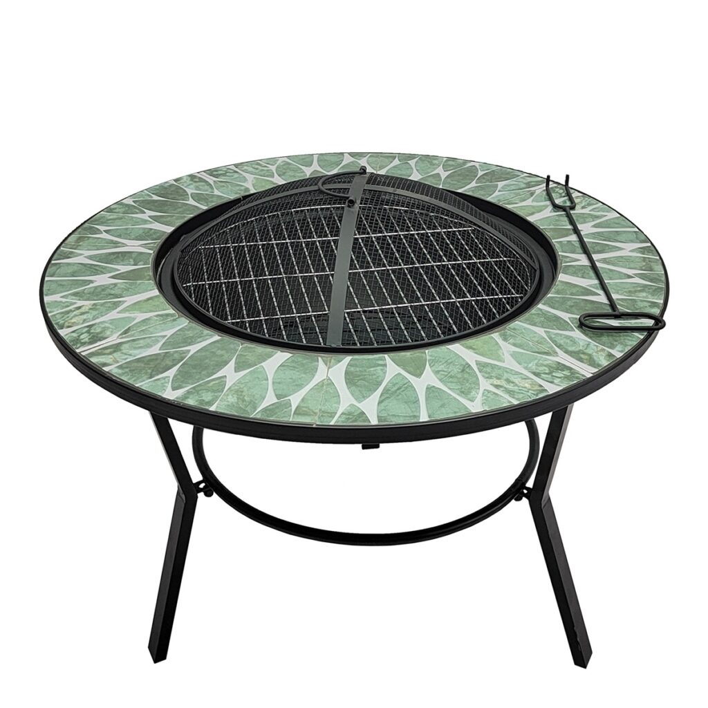 Mosaic Leaf Design Firepit With Cooking Grill 5029936998088 2